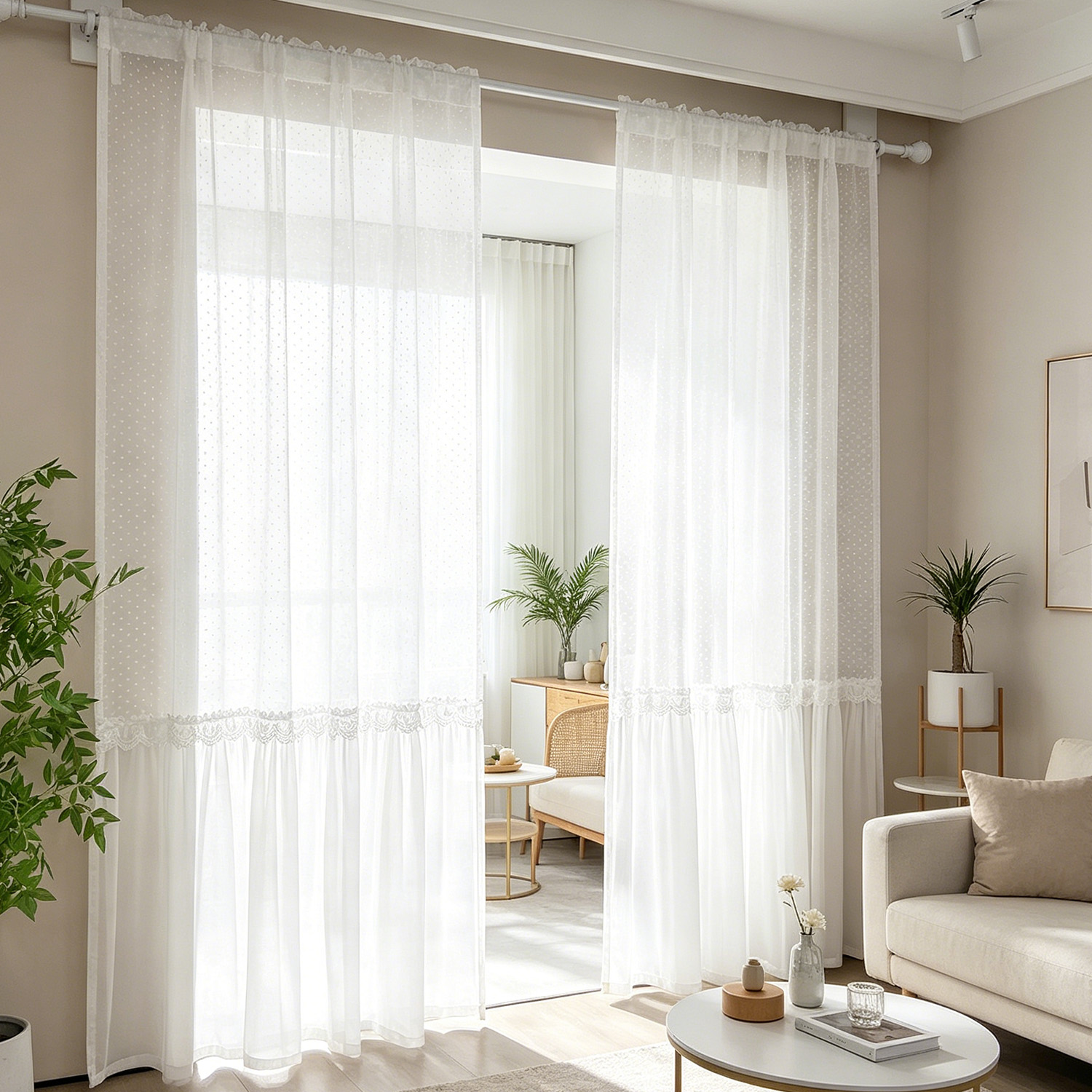 Guipure Lace Panel - French Romantic Sheer Curtain with Polka