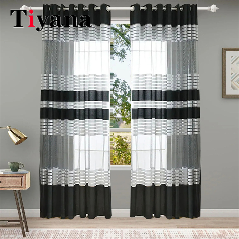 Velvet Ribbon Roll - French Retro White Black Strips Curtains